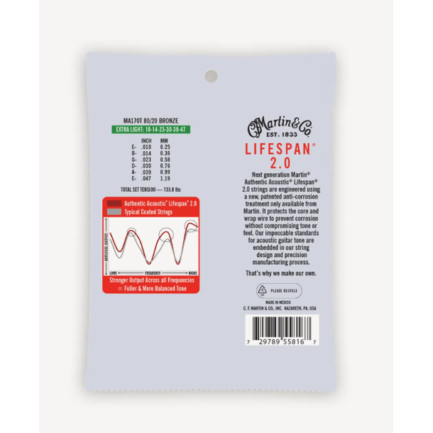 C.F. Martin MA170T Authentic Acoustic Lifespan� 2.0 Extra Light (.010 - .047) 80/20 Bronze